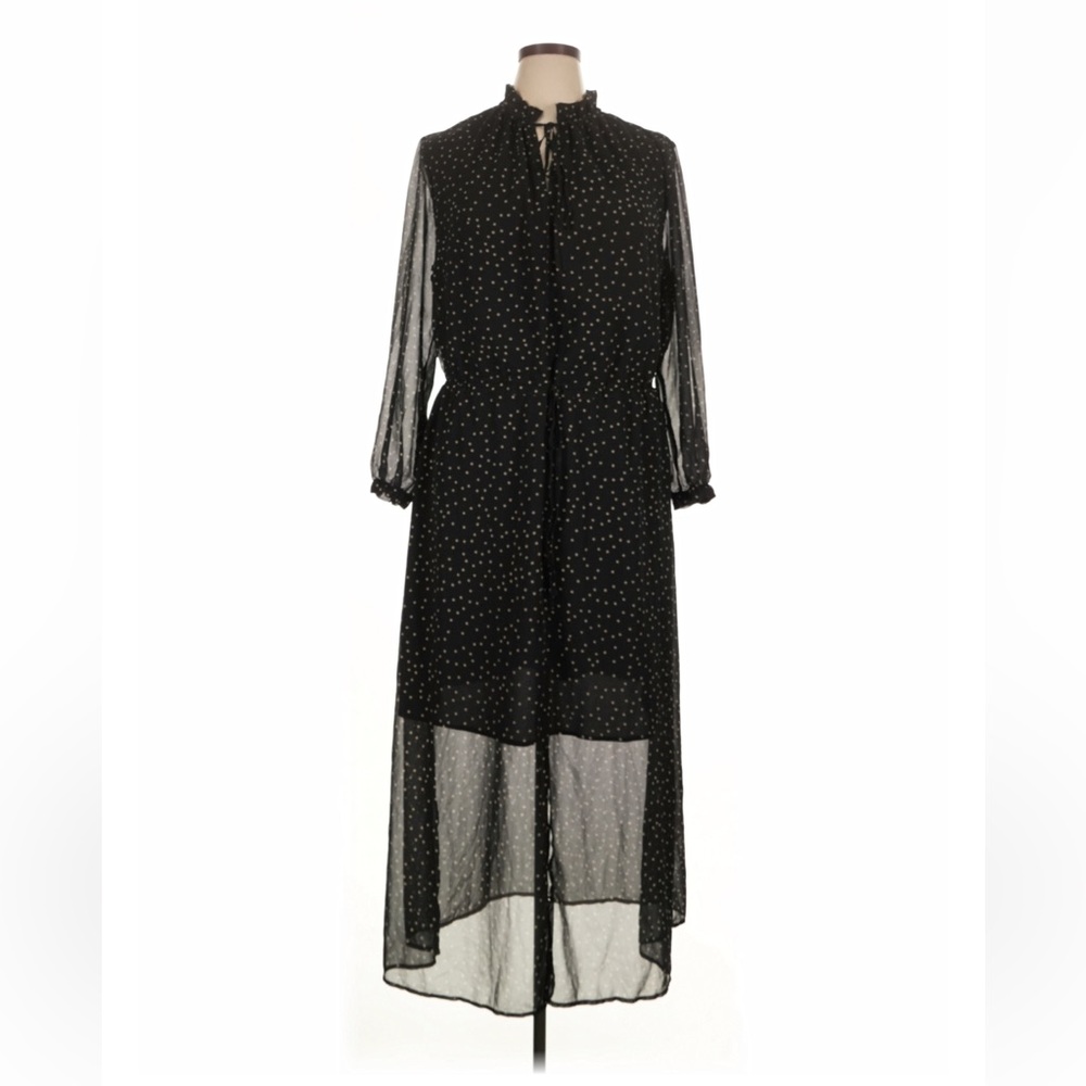 Who What Wear Black Sheer Maxi Dress with Gold Dot Print